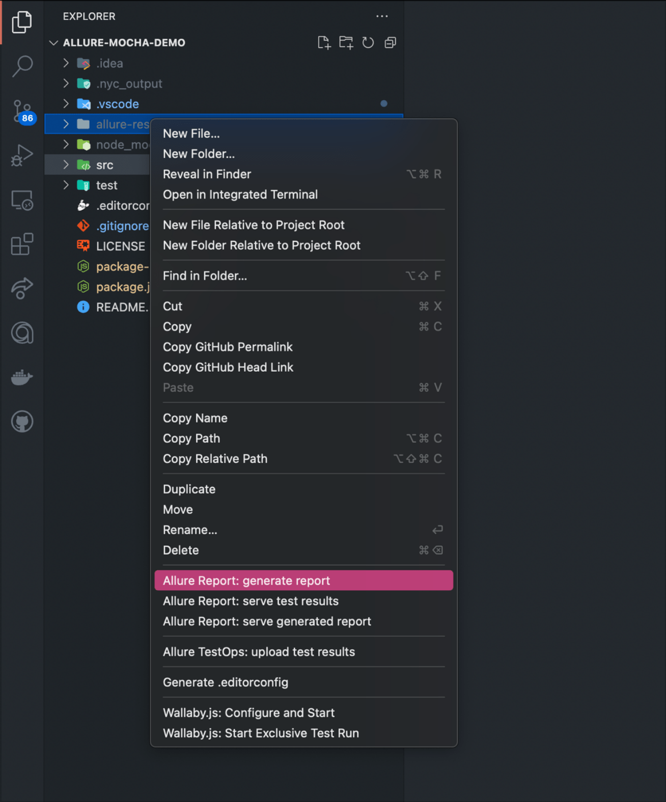 'allure-results' context actions
