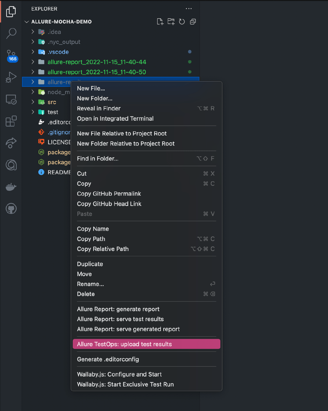 "Upload test results" context action